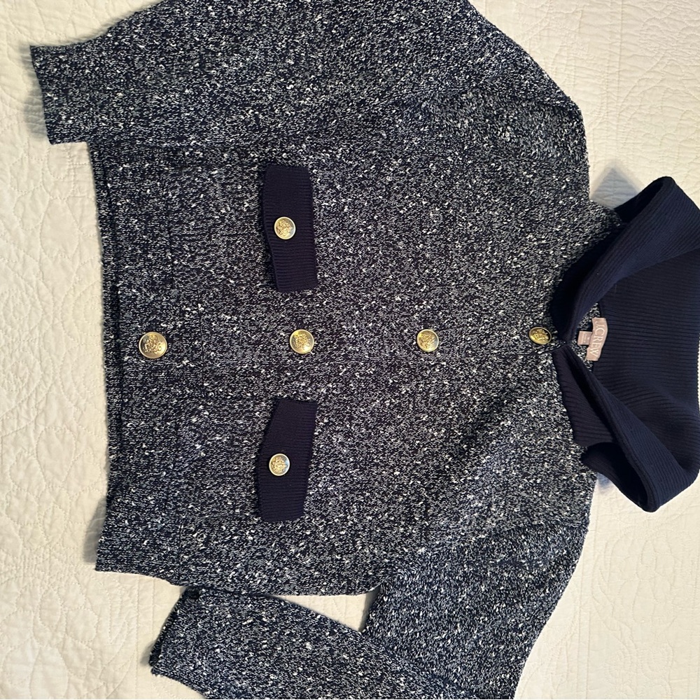 J. Crew Navy Speckled Cardigan with Gold Buttons